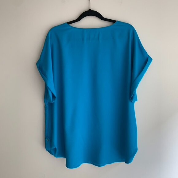 Calvin Klein Women's Draped Blouse Top Short Sleeve Blue Plus Size 1X - Picture 9 of 15